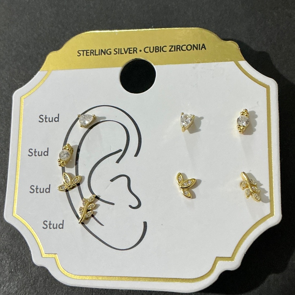 NIP Sterling Silver and Cubic Zirconia Stud Earring Set